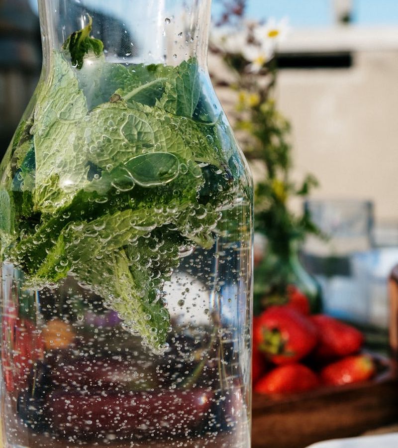 Fresh water with green leaves representing hydration and wellness